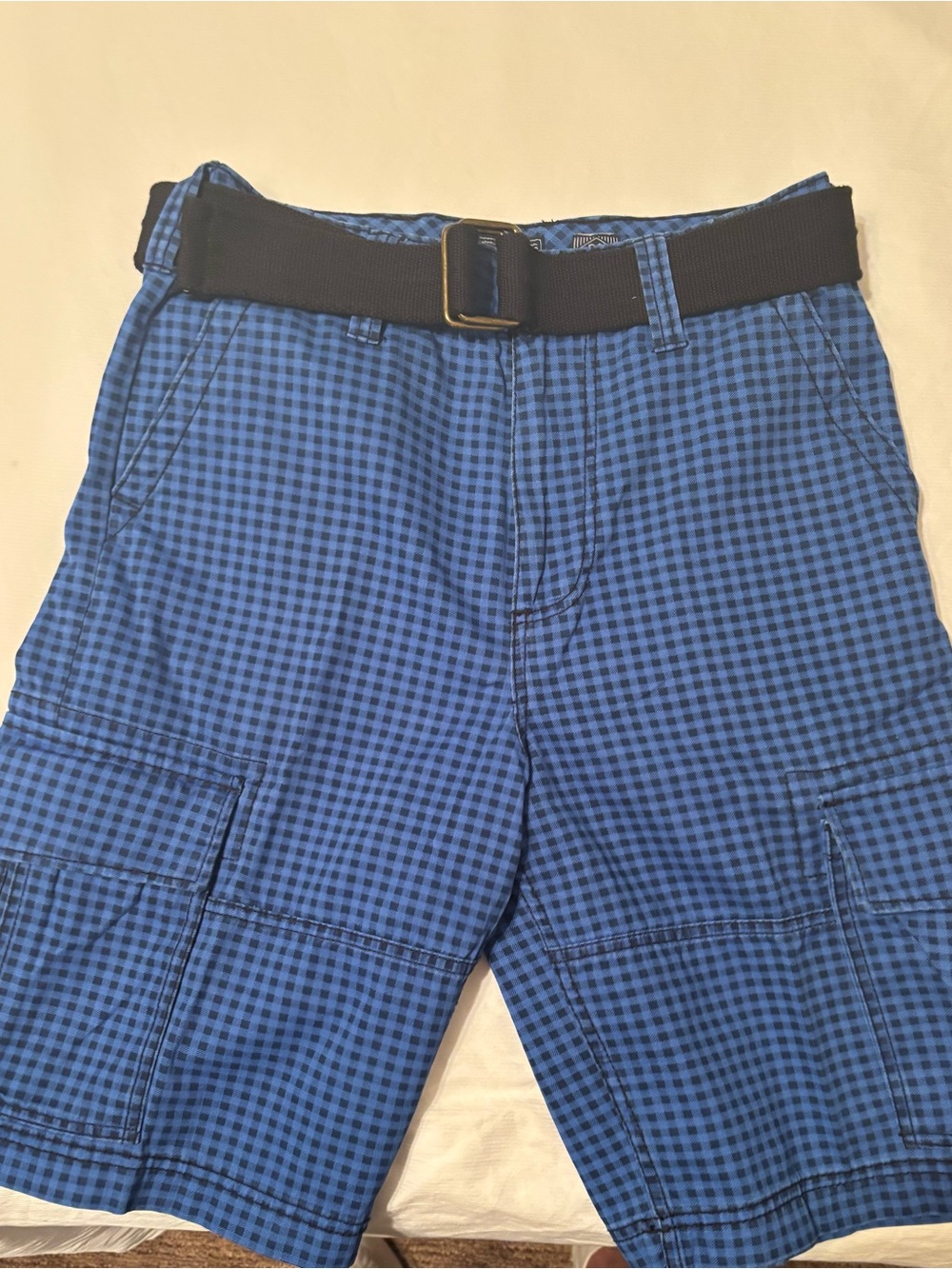 American Rag Blue Check Cargo Shorts with Belt
